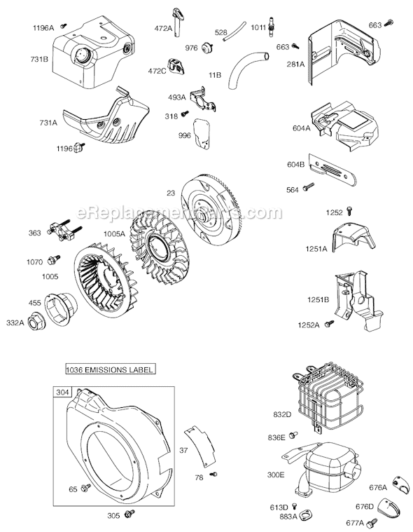 Page E Diagram and Parts List for 12A100SERIES 0130-0938 Briggs and Stratton Engine